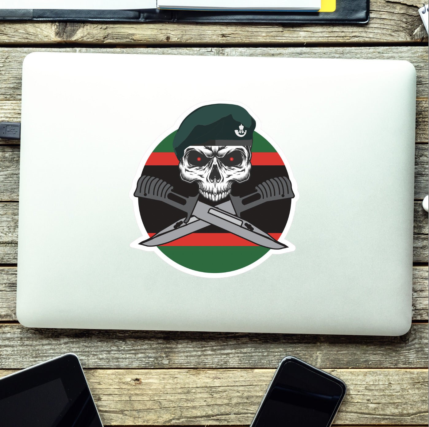 The Light Infantry Car Decal - Stylish Skull and Crossed Bayonets Design redplume