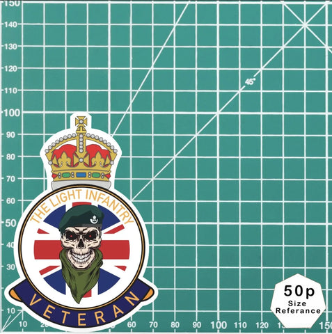 The Light Infantry Veteran UV Laminated Skull & Beret Decal - Red Plume
