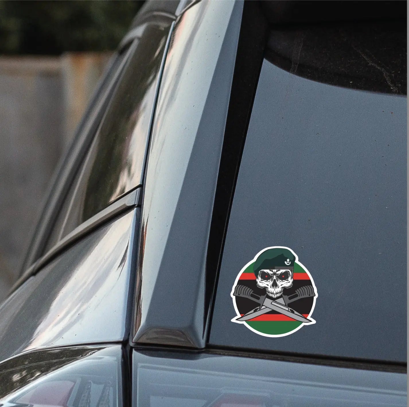 The Rifles Car Decal - Stylish Skull and Crossed Bayonets Design redplume
