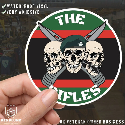 The Rifles Waterproof Vinyl Stickers Three Skull Design - Red Plume