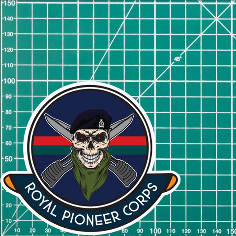 The Royal Pioneer Corps Car Decal - Stylish Skull and Crossed Bayonets Design redplume
