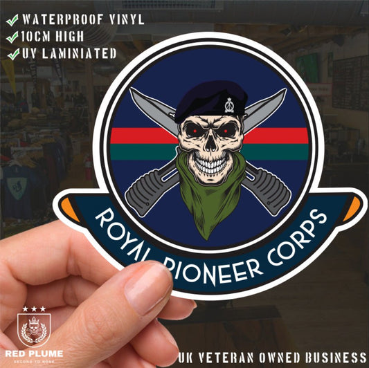 The Royal Pioneer Corps Car Decal - Stylish Skull and Crossed Bayonets Design redplume