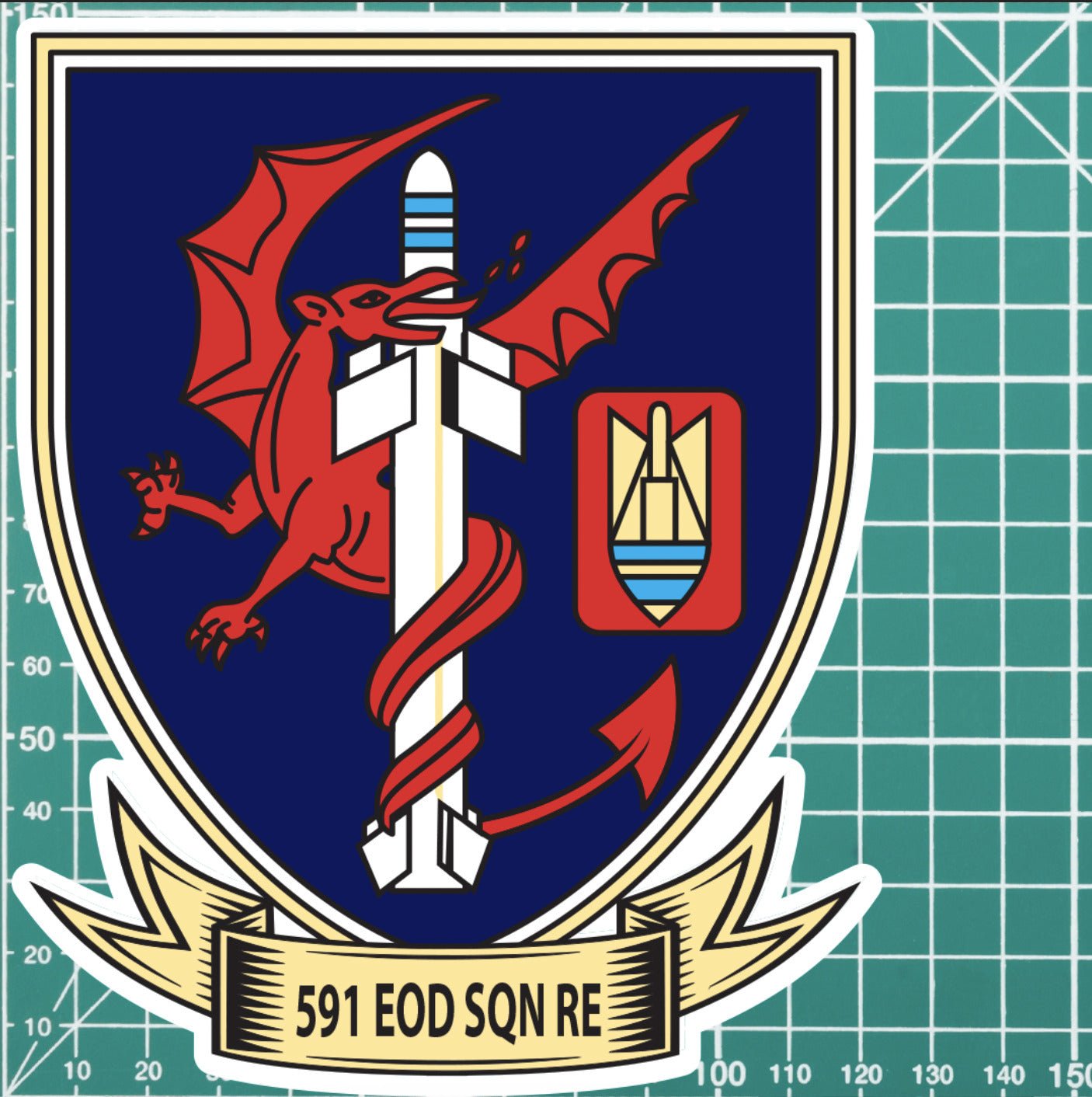 UV Laminated Royal Engineers 591 SQN EOD High-Quality Vinyl Sticker - 100mm redplume