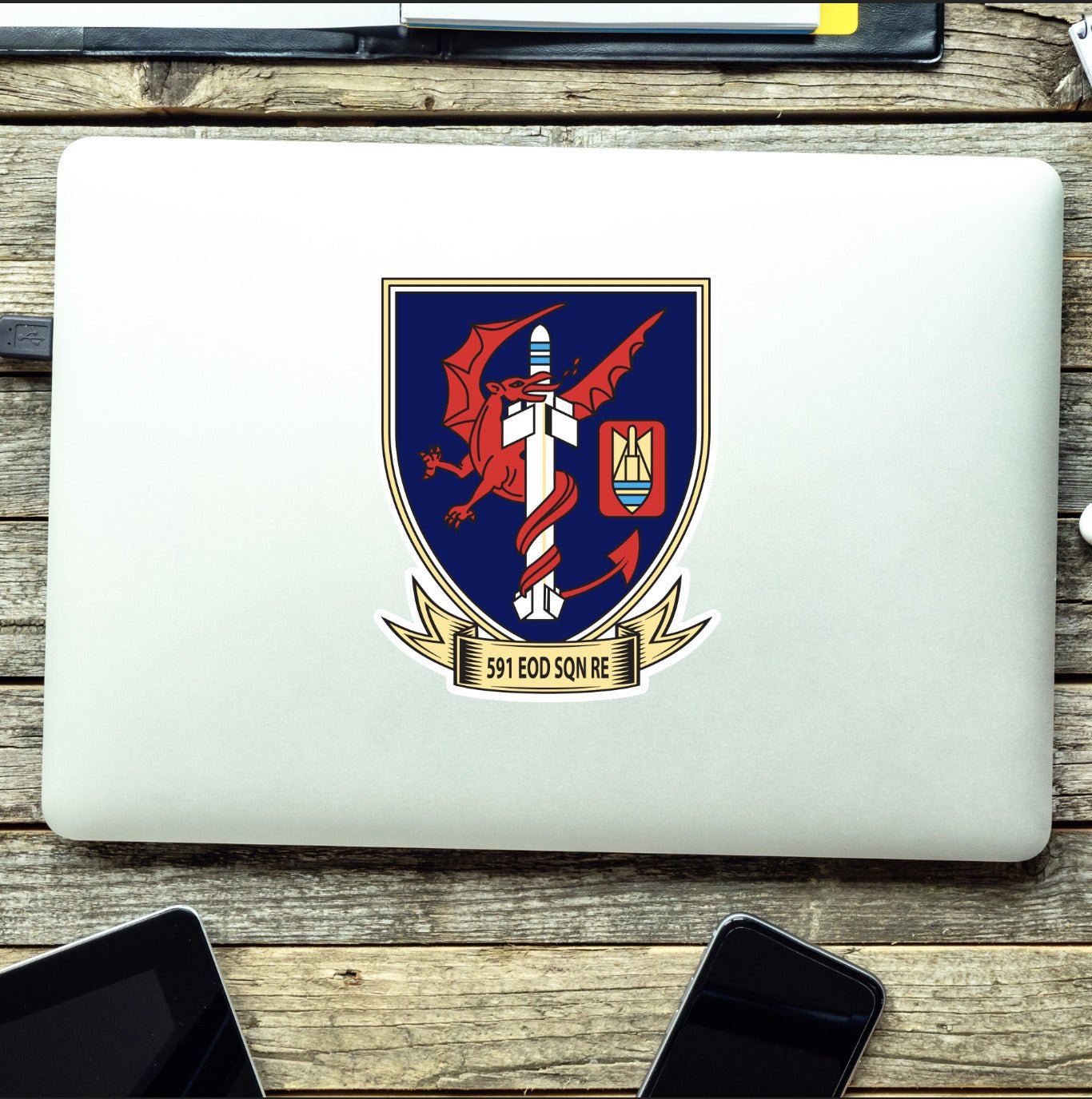 UV Laminated Royal Engineers 591 SQN EOD High-Quality Vinyl Sticker - 100mm redplume