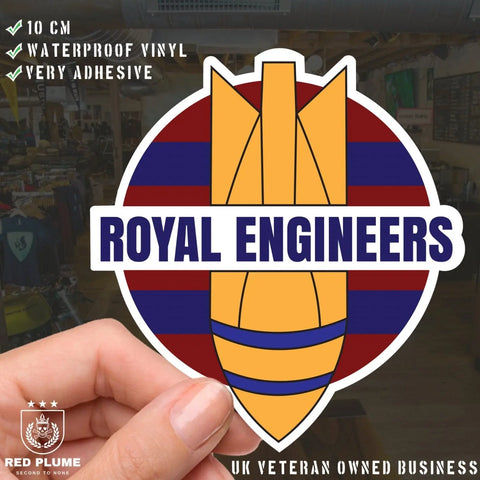 UV Laminated Royal Engineers EOD High-Quality Vinyl Sticker - 100mm - Red Plume