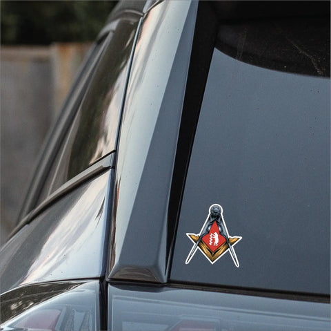 Warwickshire Masonic Sticker Square & Compass Union Vinyl - Red Plume