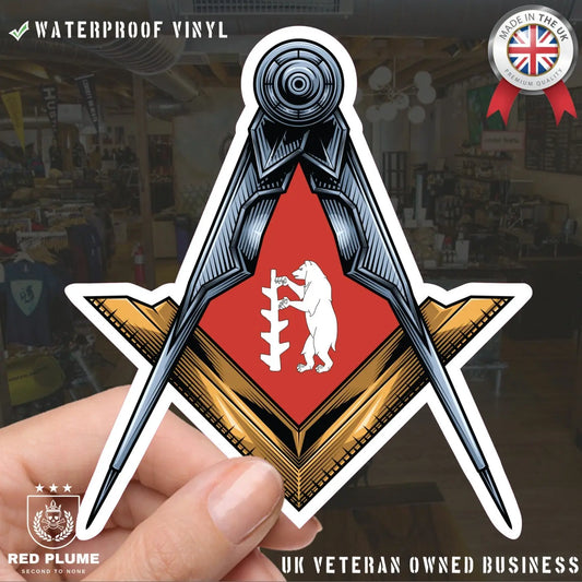 Warwickshire Masonic Sticker Square & Compass Union Vinyl - Red Plume