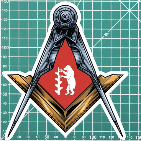 Warwickshire Masonic Sticker Square & Compass Union Vinyl - Red Plume