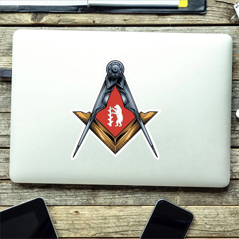 Warwickshire Masonic Sticker Square & Compass Union Vinyl - Red Plume