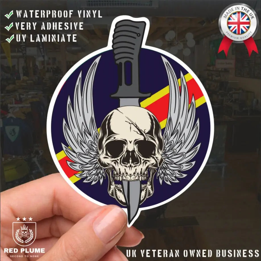 Waterproof Royal Electrical Mechanical Engineers REME Sticker - Winged Skull redplume