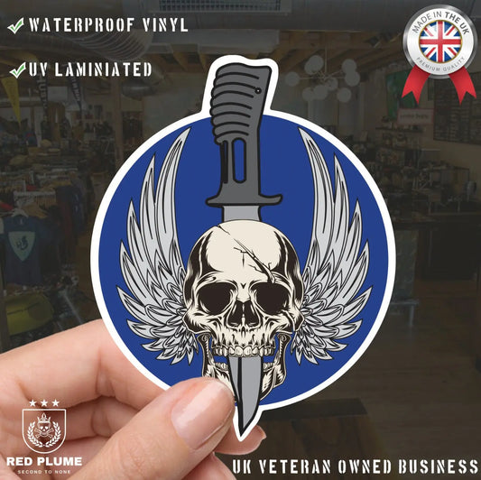 Waterproof Special Air Service (SAS) Sticker - Winged Skull - Red Plume