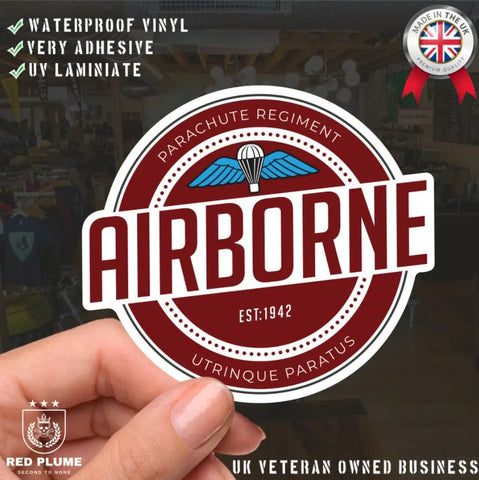 Waterproof Vinyl Decal - Parachute Regiment Airborne| Retro | UV Laminated - Red Plume