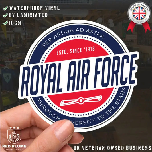 Waterproof Vinyl Decal - Royal Air Force - Retro - Red Plume