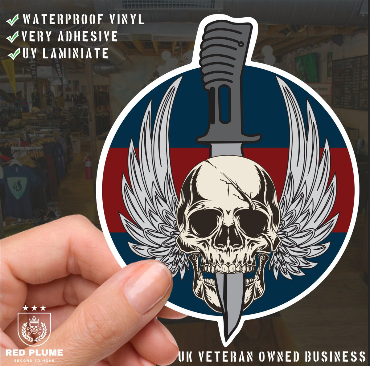 Waterproof Vinyl Household Division Colours Sticker - Winged Skull redplume