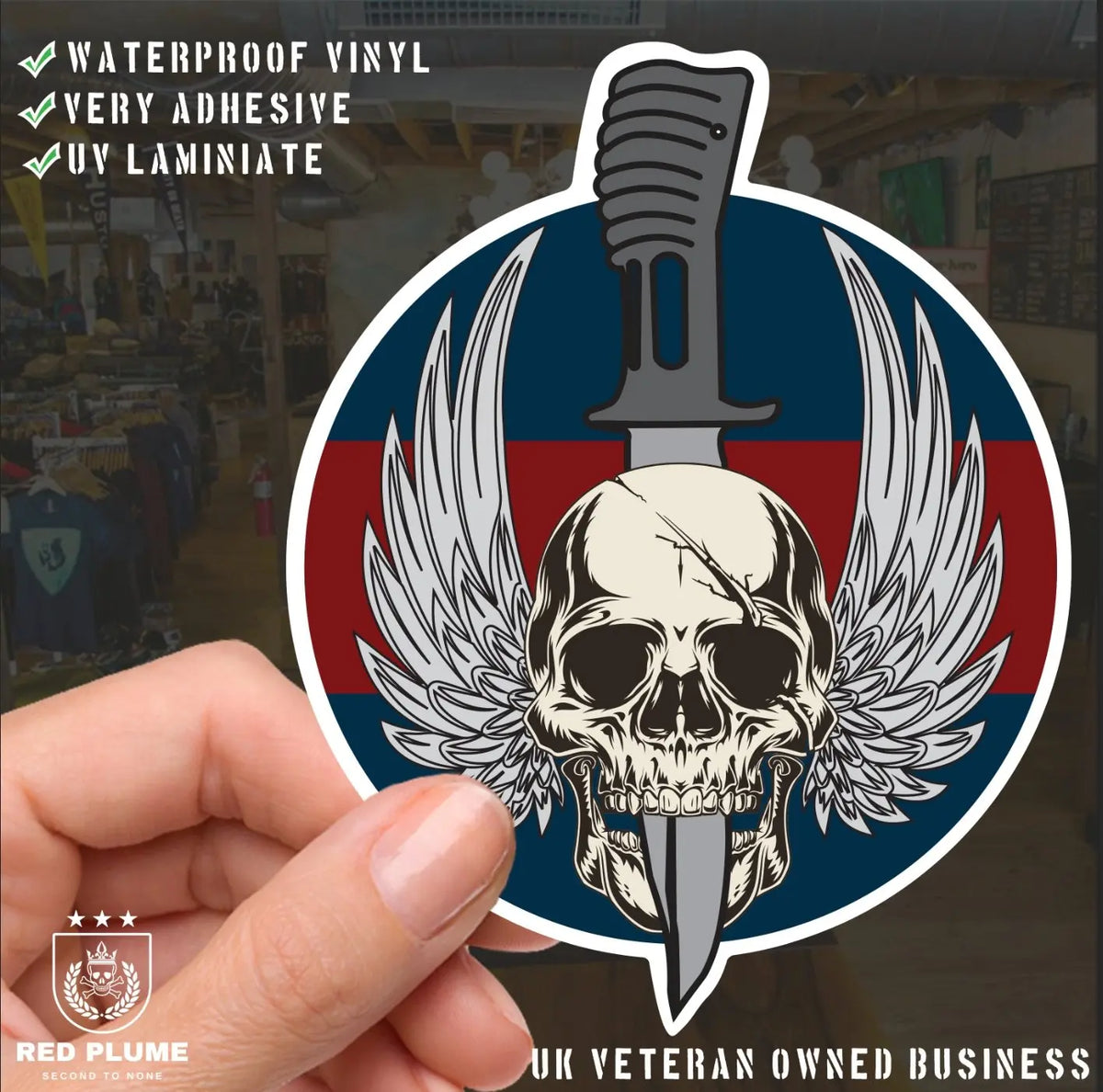 Waterproof Vinyl Household Division Colours Sticker - Winged Skull redplume