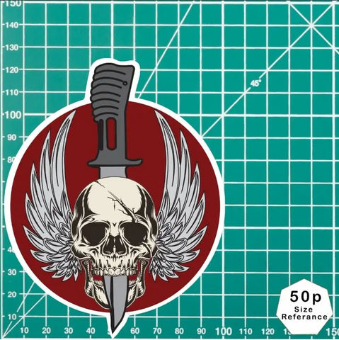 Waterproof Vinyl Parachute Regiment Sticker - Winged Skull - Red Plume
