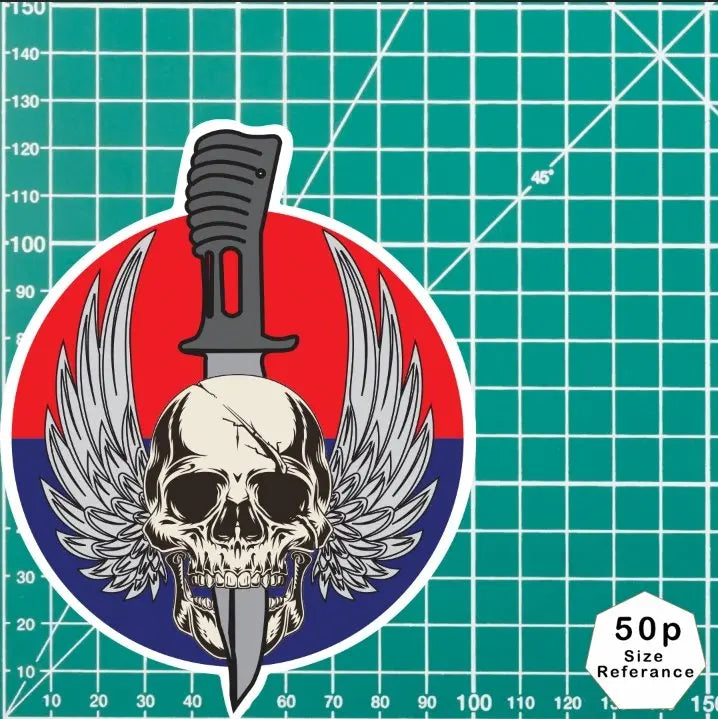 Waterproof Vinyl Royal Artillery Sticker - Winged Skull redplume