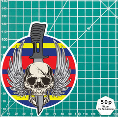 Waterproof Vinyl Royal Logistics Corps (RLC) Sticker - Winged Skull - Red Plume