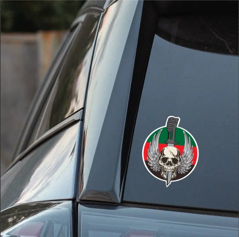 Waterproof Vinyl Royal Tank Regiment (RTR) Sticker - Winged Skull - Red Plume