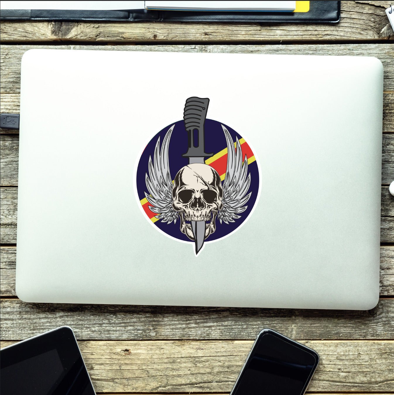 Waterproof Vinyl Royale Electrical Mechanical Engineers Sticker - Winged Skull redplume