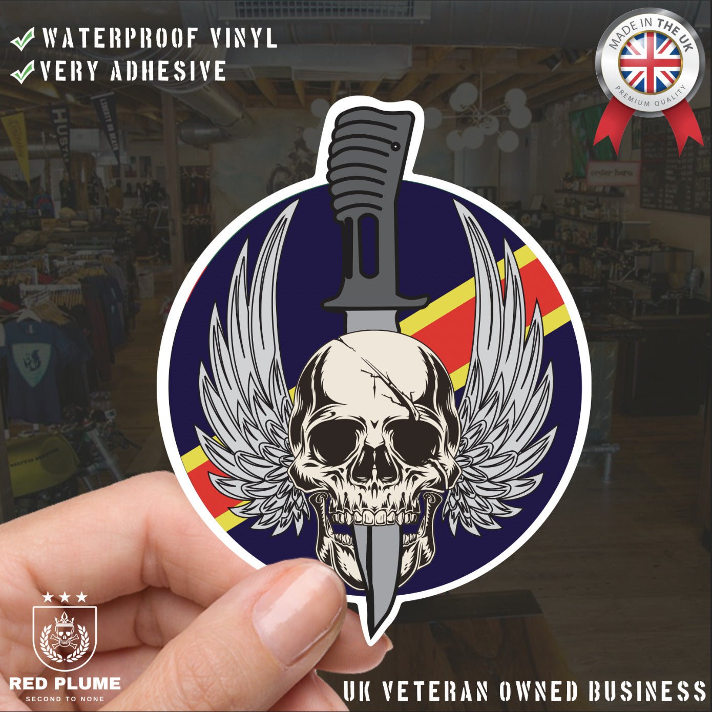 Waterproof Vinyl Royale Electrical Mechanical Engineers Sticker - Winged Skull redplume