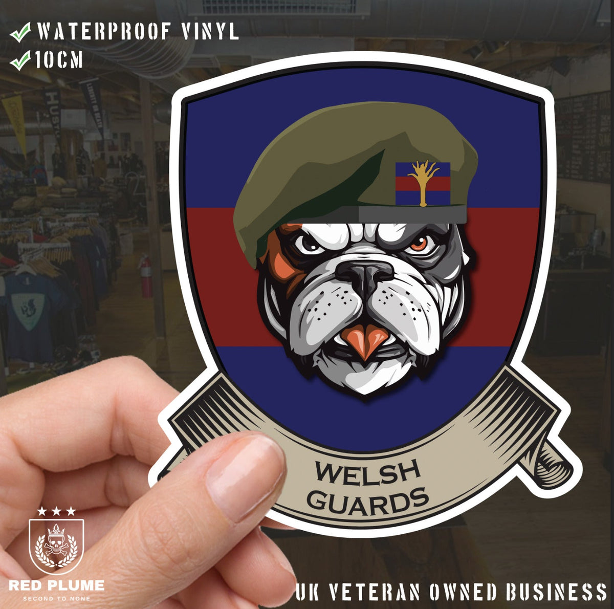 Welsh Guards TRF British Bulldog Vinyl Sticker - 10cm redplume