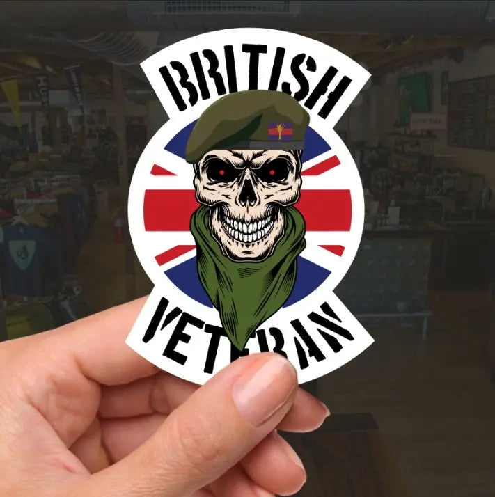 Welsh Guards Veteran Waterproof Vinyl Decal/Sticker Skull and Union Jack - Red Plume
