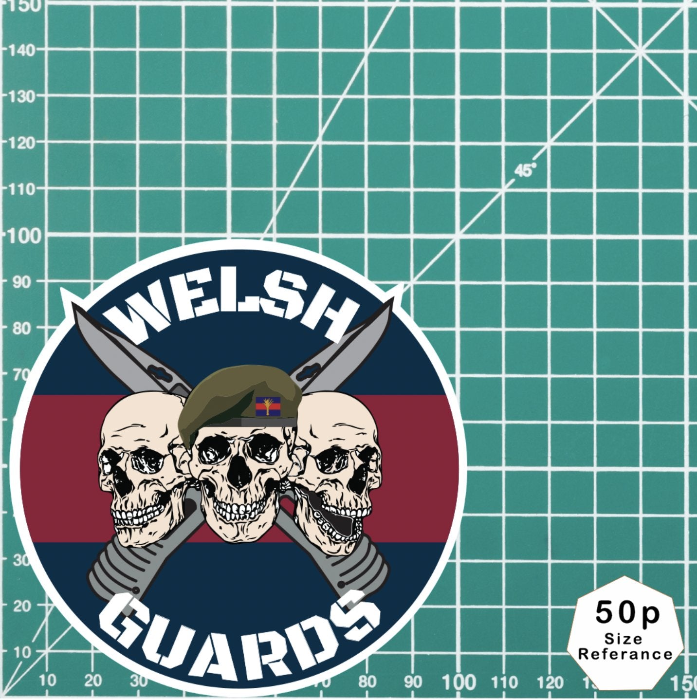 Welsh Guards Waterproof Vinyl Stickers Three Skull Design redplume