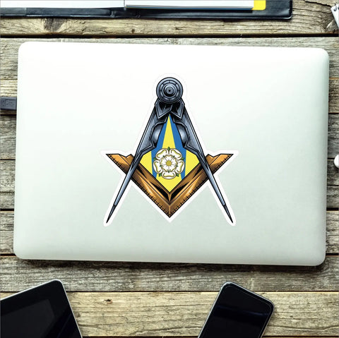 West Yorkshire Masonic Stickers Square & Compass Union Vinyl Decals - Red Plume